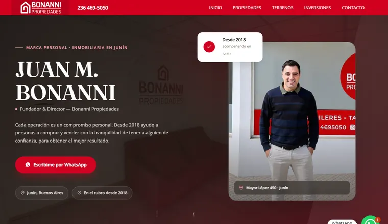 Portada del sitio de Bonanni Propiedades